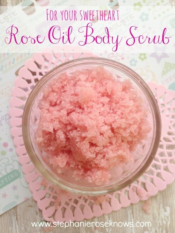 Rose Oil Homemade Body Scrub is a great DIY product to exfoliate and protect your skin!  It's ideal for making and sharing with your friends and family! 