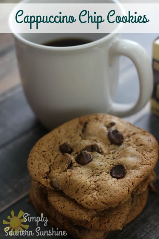 Cappuccino chocolate chip cookies and a cup of coffee