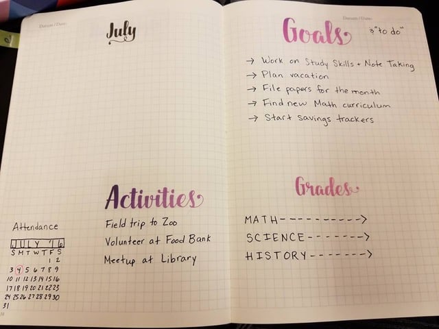 bullet journal monthly layout