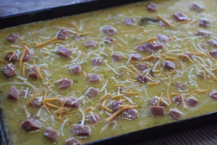 Ham eggs and cheese on a sheet pan