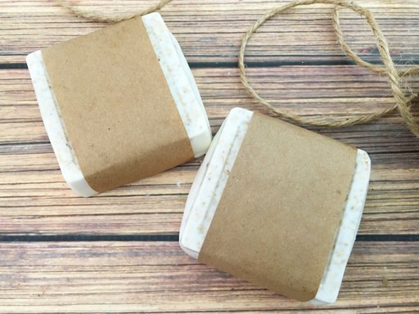 Homemade honey oatmeal soap wrapped with brown paper