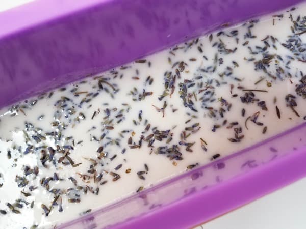Melt and pour soap with dried lavender in a soap mold